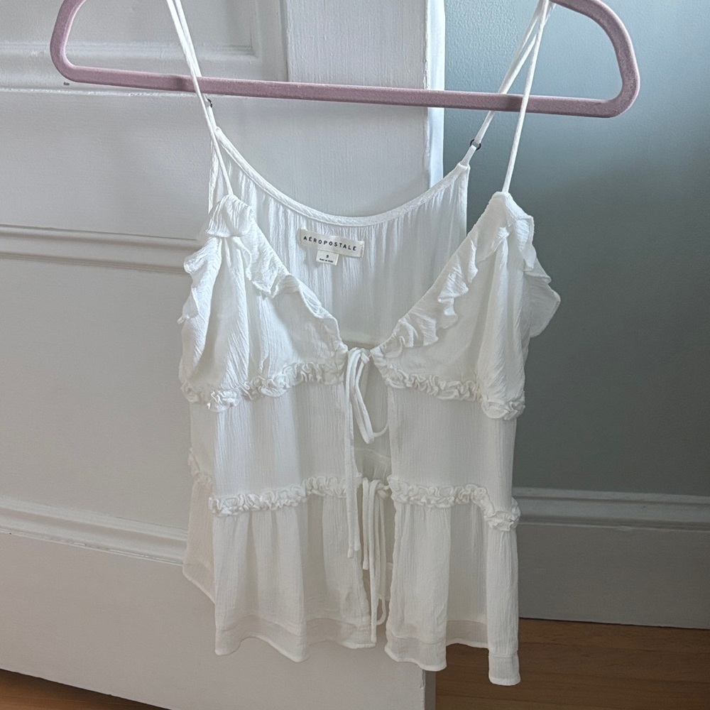Aeropostale White Ruffle Cami